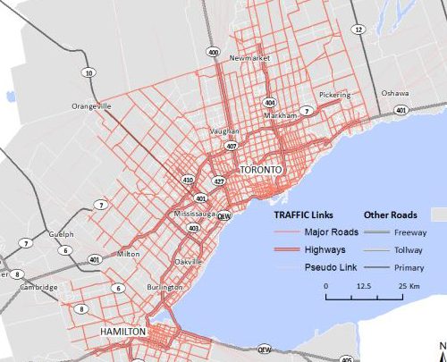 Map of traffic links in the greater Toronto area